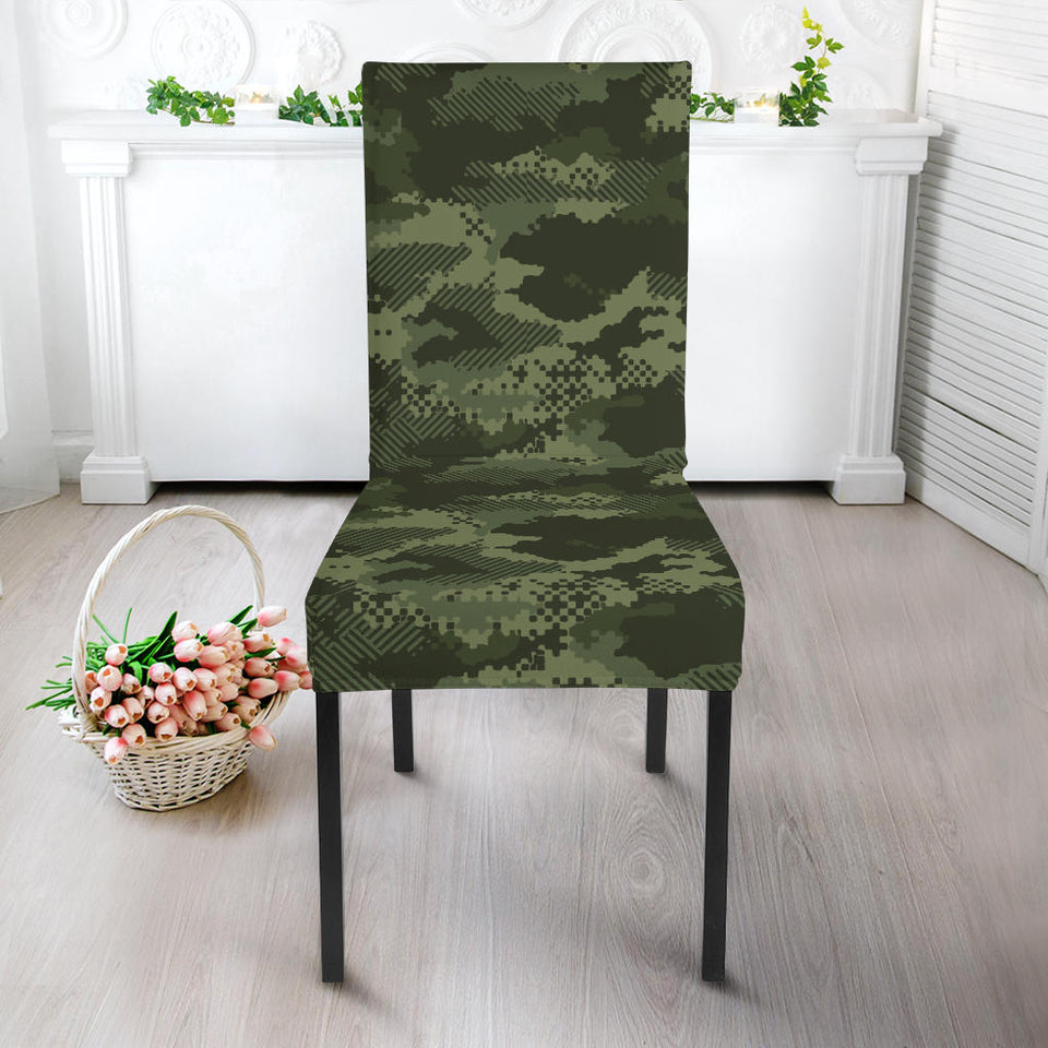 Digital Green Camo Camouflage Pattern Dining Chair Slipcover