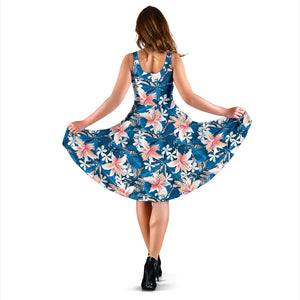 Hibiscus Pattern Print Design 02 Sleeveless Midi Dress