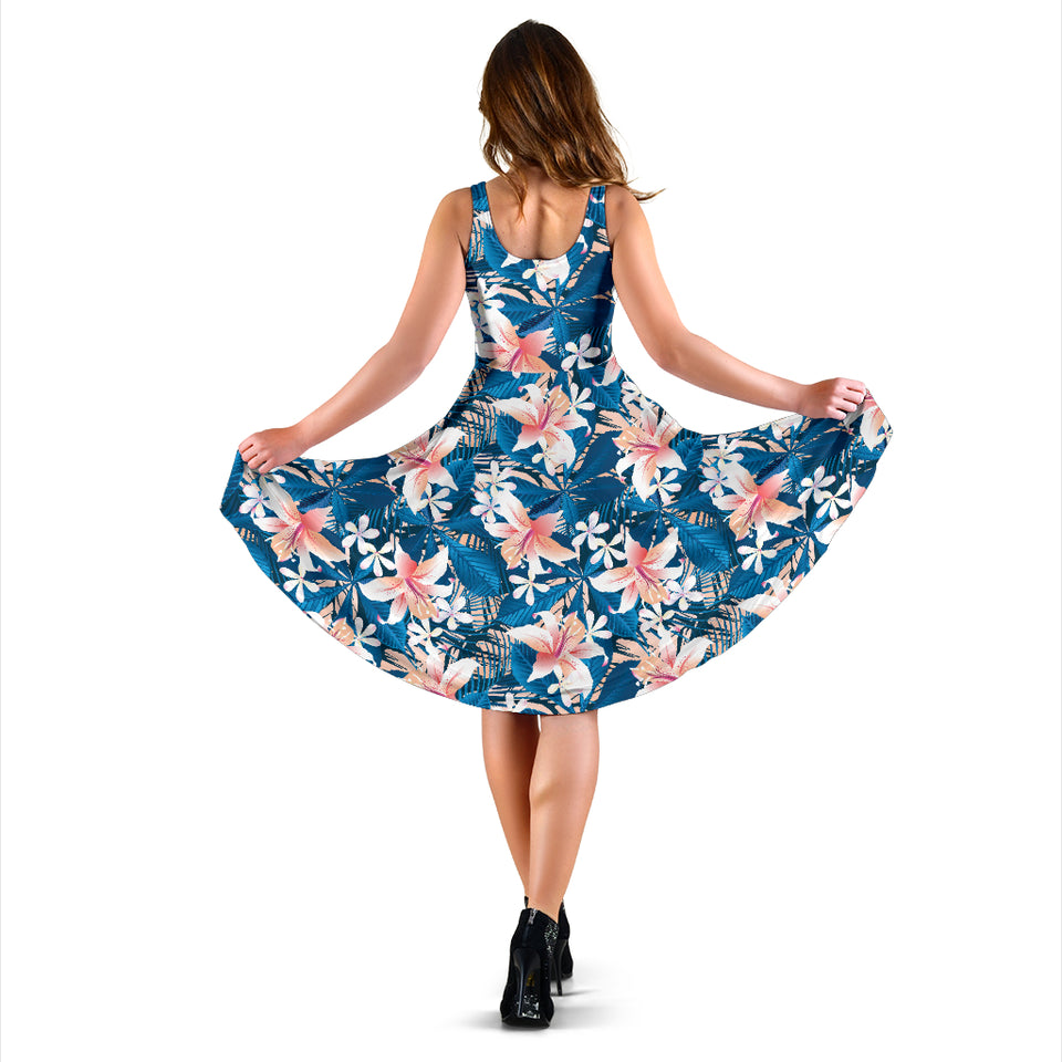 Hibiscus Pattern Print Design 02 Sleeveless Midi Dress