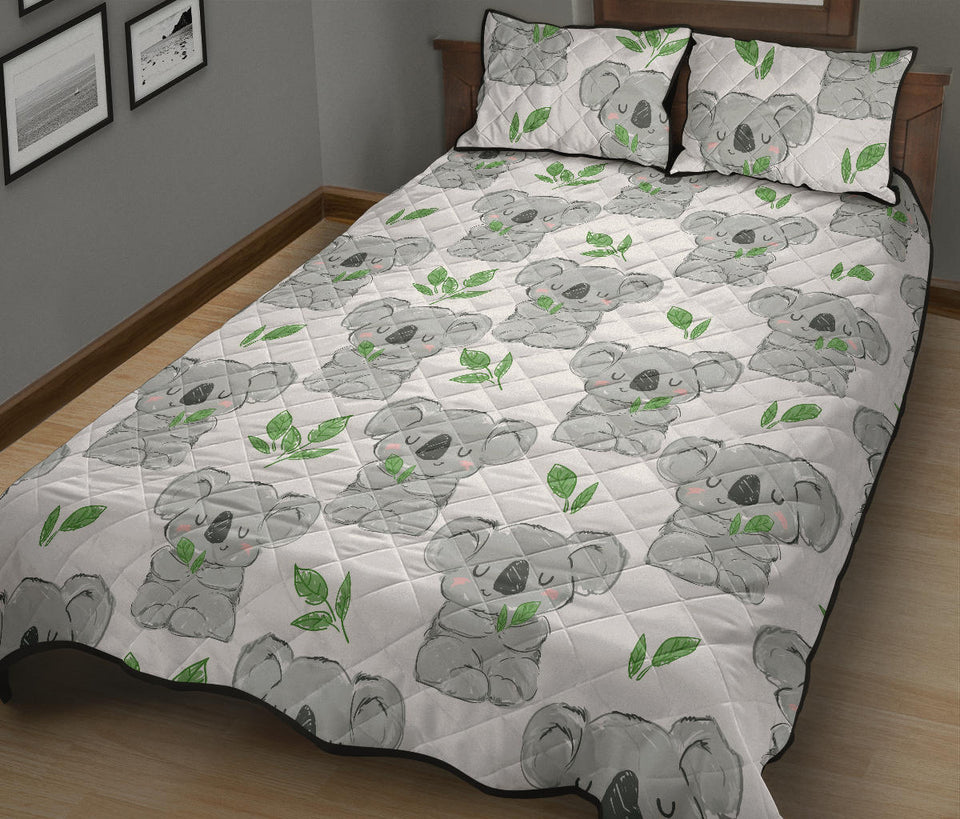 Hand drawn Koala leaves pattern Quilt Bed Set