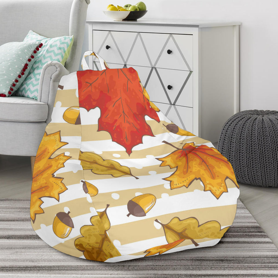Maple Leaf Oak Leaf Acorns Beige Striped Background Bean Bag Cover