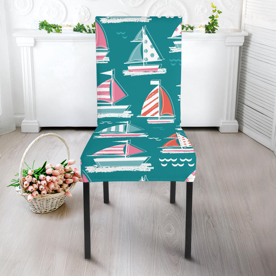 Cute Sailboat Pattern Dining Chair Slipcover