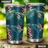 Heliconia Flowers, Palm And Monstera Leaves On Black Background Pattern Tumbler