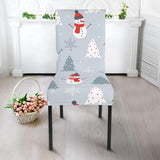 Snowman Christmas  Tree Snow Gray Background Dining Chair Slipcover
