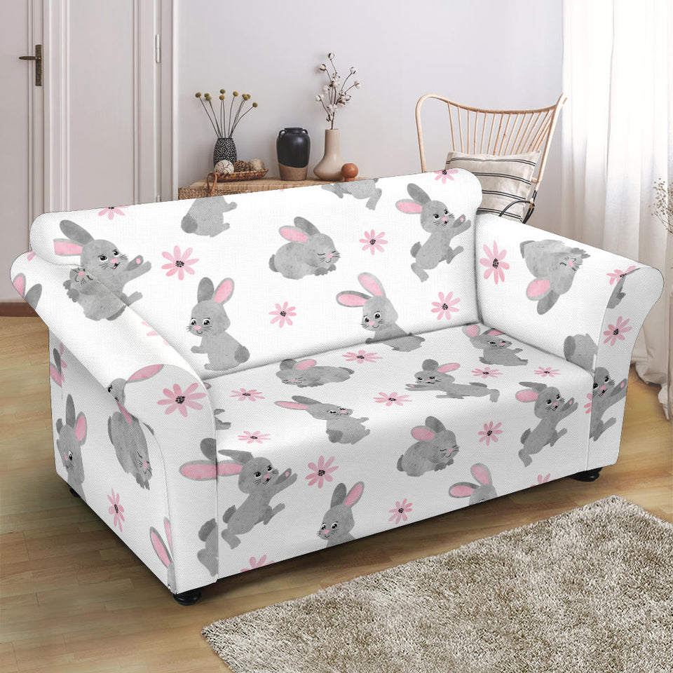 Watercolor Cute Rabbit Pattern Loveseat Couch Slipcover