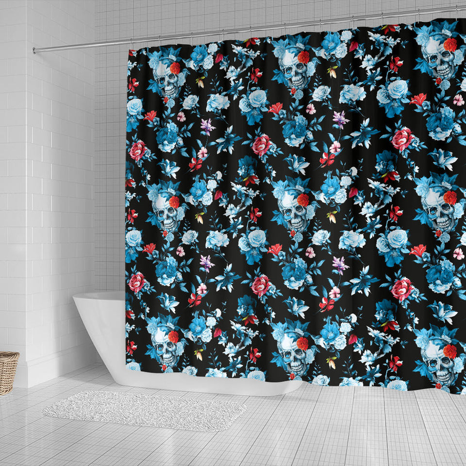 Skull Flower Roses Leave Pattern Shower Curtain Fulfilled In US