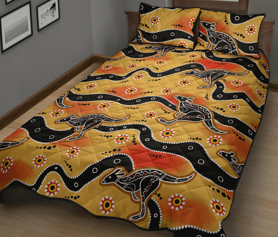 Kangaroo Australian aboriginal art pattern Quilt Bed Set