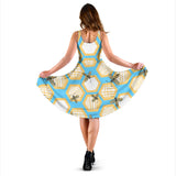 Bee Honeycomb Pattern Sleeveless Midi Dress