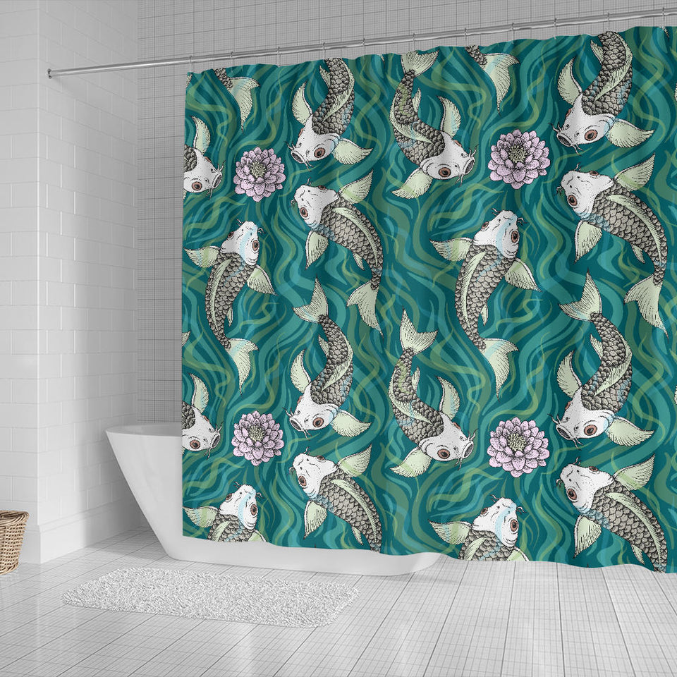 Koi Fish Carp Fish Lotus Pattern Shower Curtain Fulfilled In US