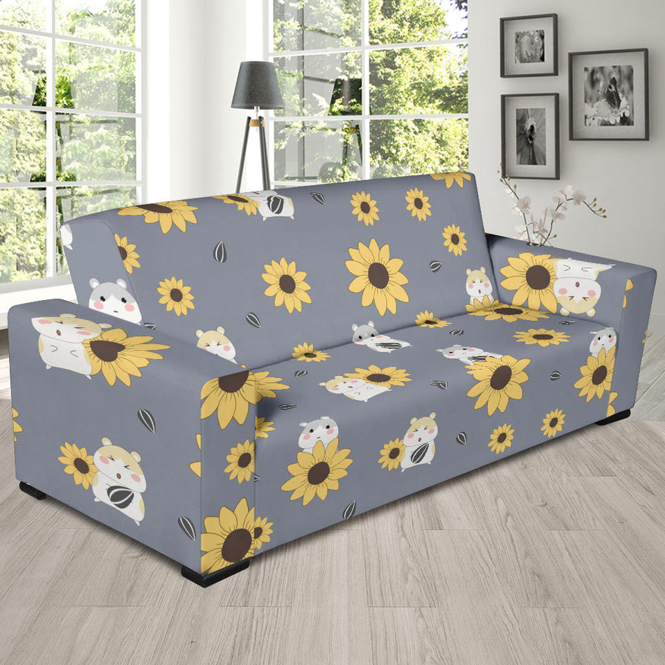 Cute Hamster Sunflower Pattern Background Sofa Slipcover