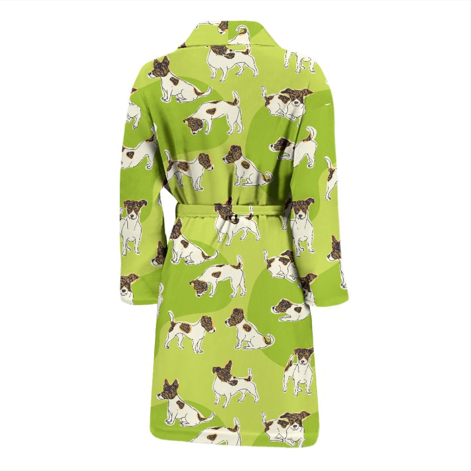 Jack Russel Pattern Print Design 01 Men's Bathrobe