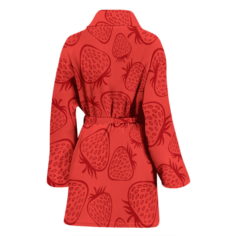 Strawberry Pattern Red Background Women'S Bathrobe