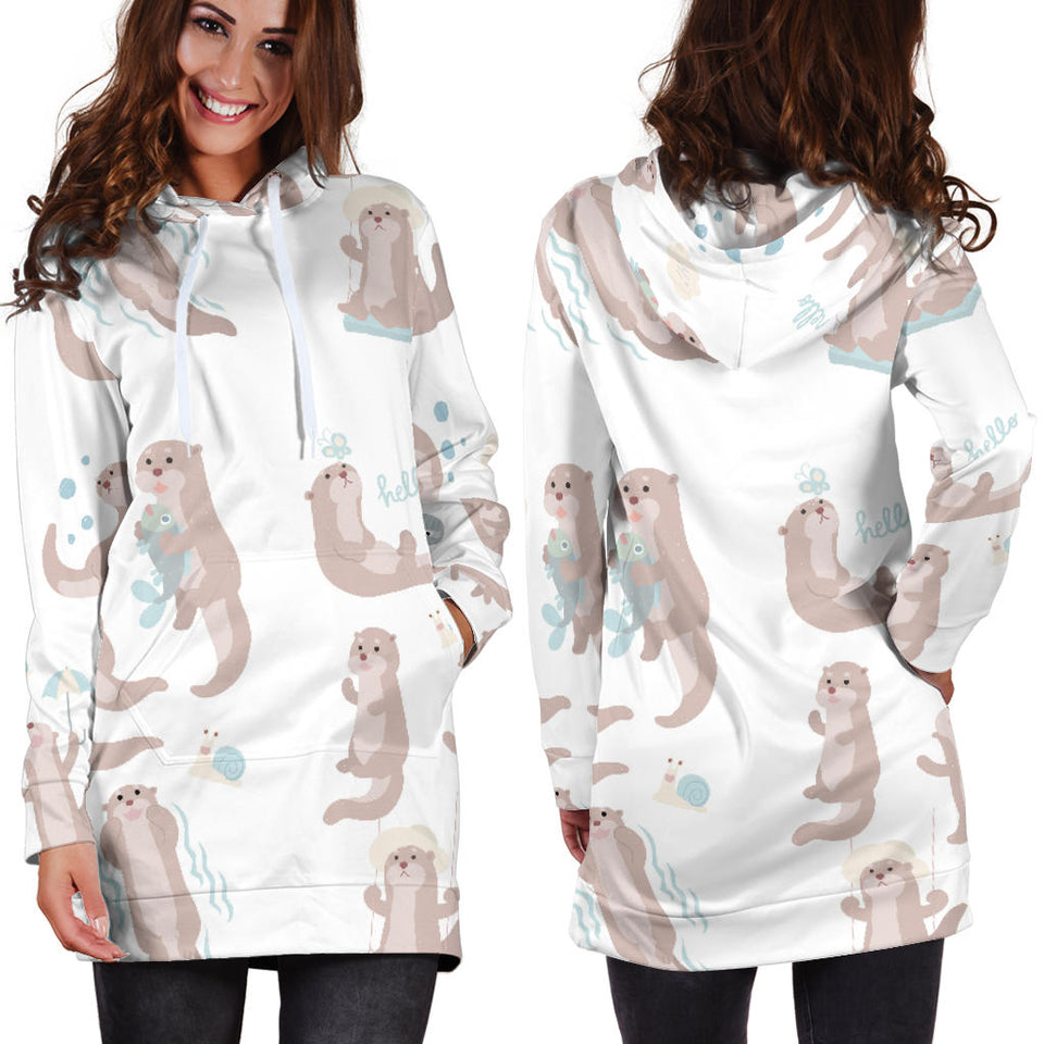 Cute Sea Otters Pattern Women'S Hoodie Dress