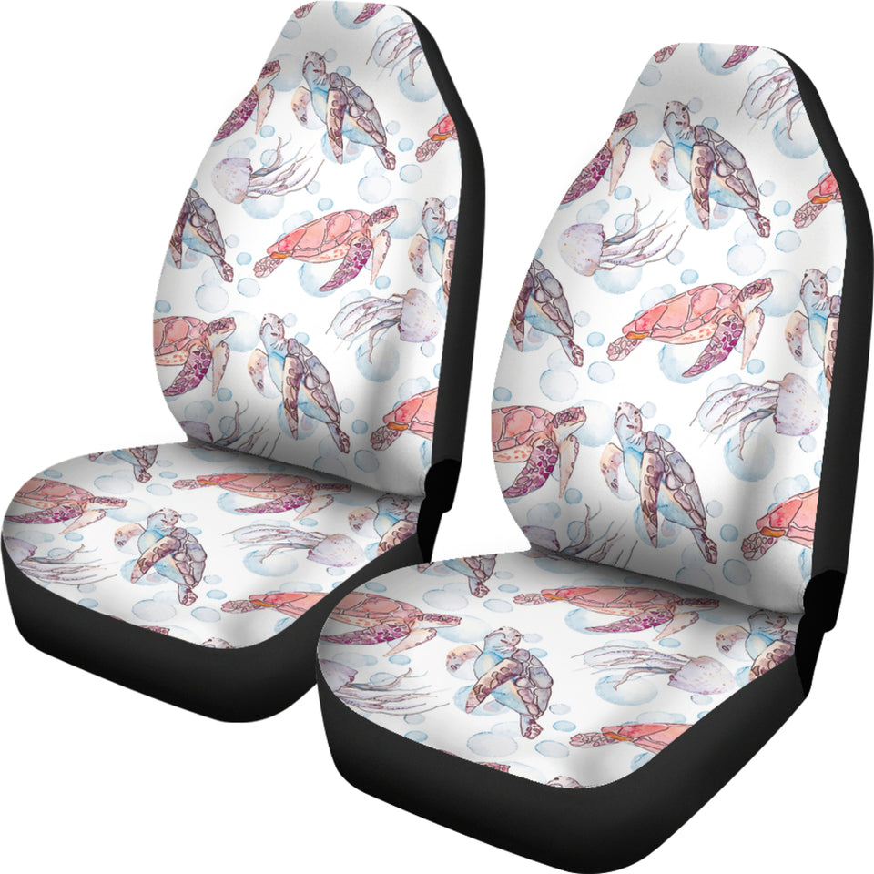 Watercolor Sea Turtle Jellyfish Pattern  Universal Fit Car Seat Covers