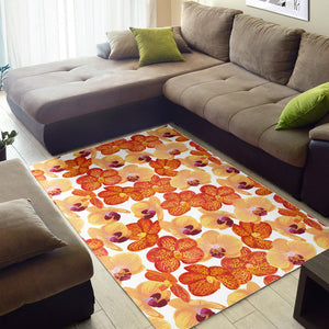 Orange Yellow Orchid Flower Pattern Background Area Rug