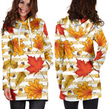 Maple Leaf Oak Leaf Acorns Beige Striped Background Women'S Hoodie Dress