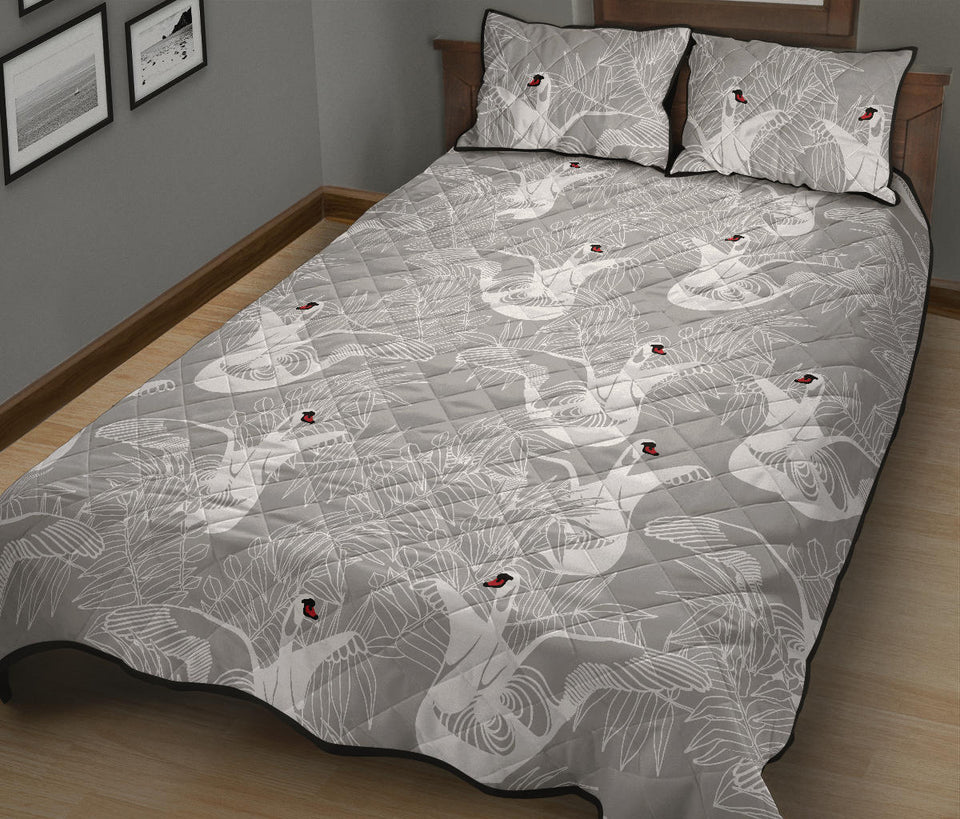 white swan gray background Quilt Bed Set