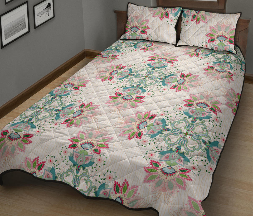 Square floral indian flower pattern Quilt Bed Set
