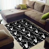 Saxophone Music Notes Treble Clef Black White Theme Area Rug