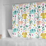 Cute Elephants Palm Tree Flower Butterfly Pattern Shower Curtain Fulfilled In US