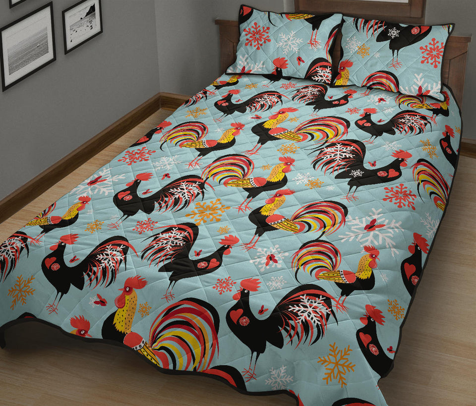 Rooster chicken cock snowfalke Quilt Bed Set