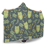Cute Owls Leaves Pattern Hooded Blanket