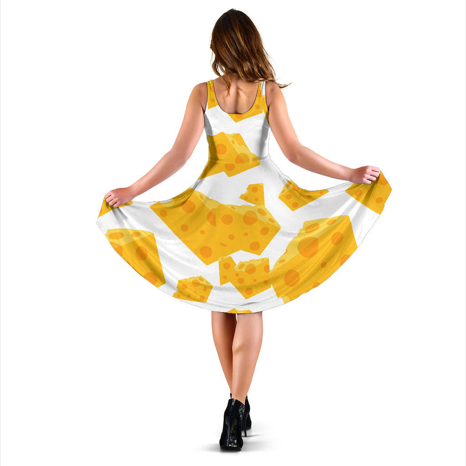 Cheese Slice Pattern Sleeveless Midi Dress