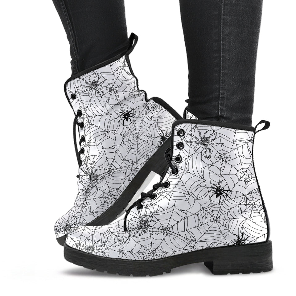 Spider Web Cobweb Pattern Leather Boots