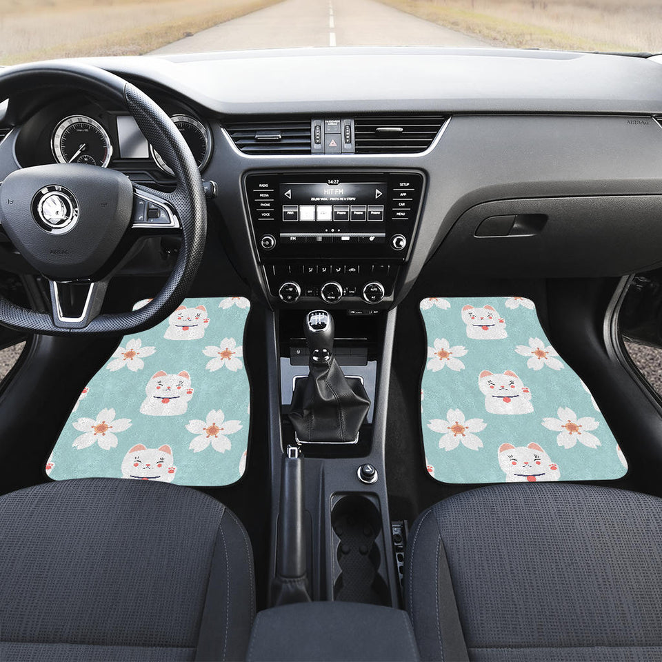 Maneki Neko Lucky Cat Sakura Front And Back Car Mats