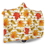 Maple Leaf Oak Leaf Acorns Beige Striped Background Hooded Blanket
