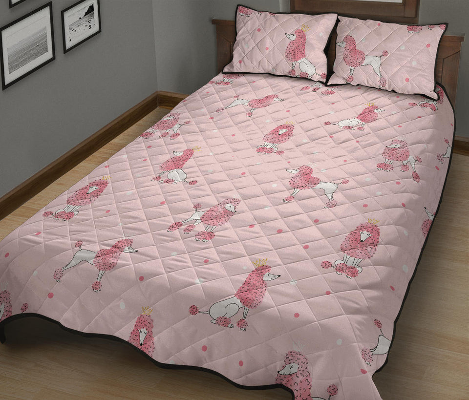 Poodle dog pink color theme Quilt Bed Set