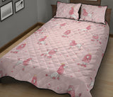 Poodle dog pink color theme Quilt Bed Set