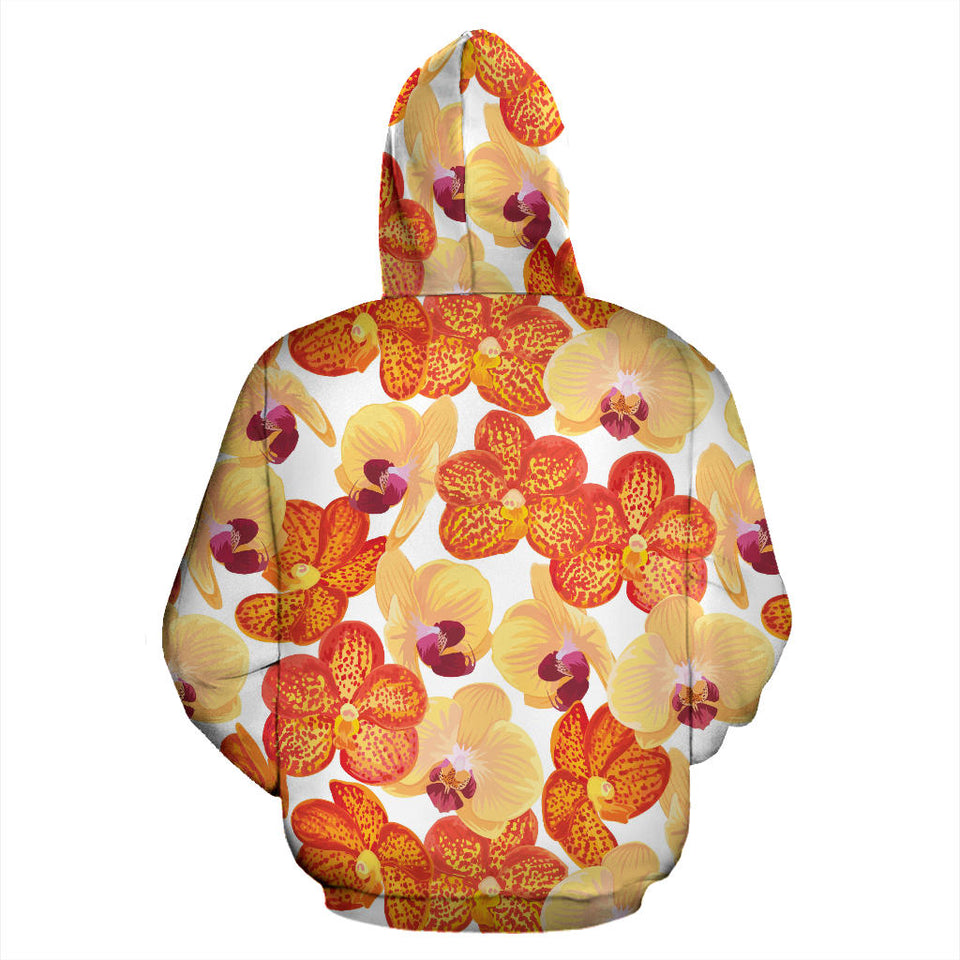 Orange Yellow Orchid Flower Pattern Background Men Women Pullover Hoodie