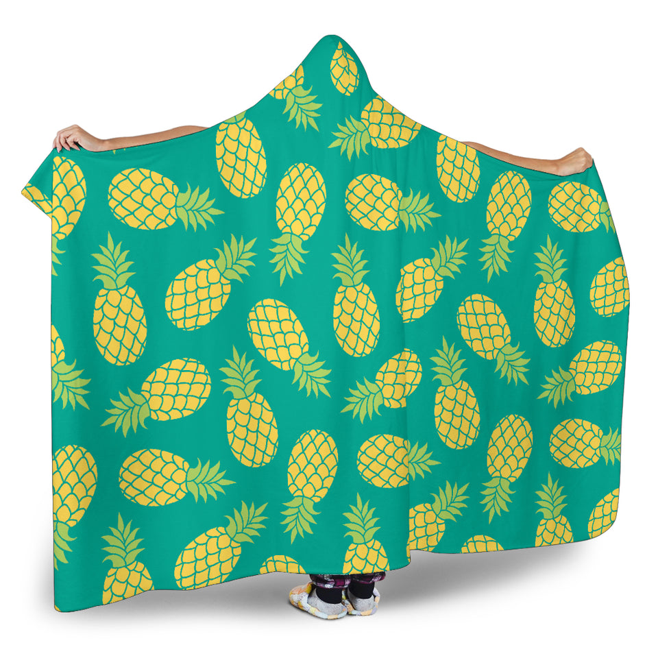 Pineapples Pattern Green Background Hooded Blanket