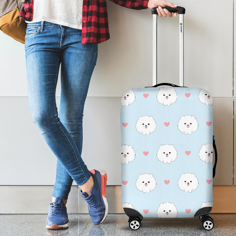 White Cute Pomeranian Pattern Cabin Suitcases Luggages