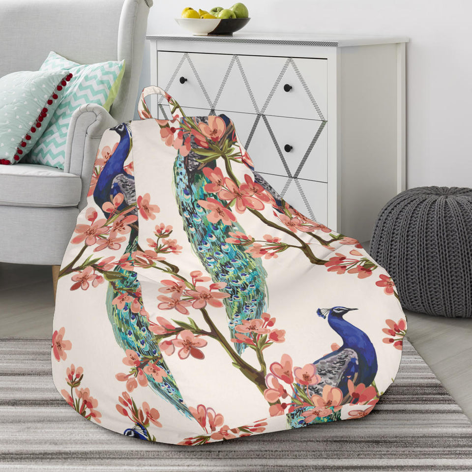 Peacock Tropical Flower Pattern Bean Bag Cover