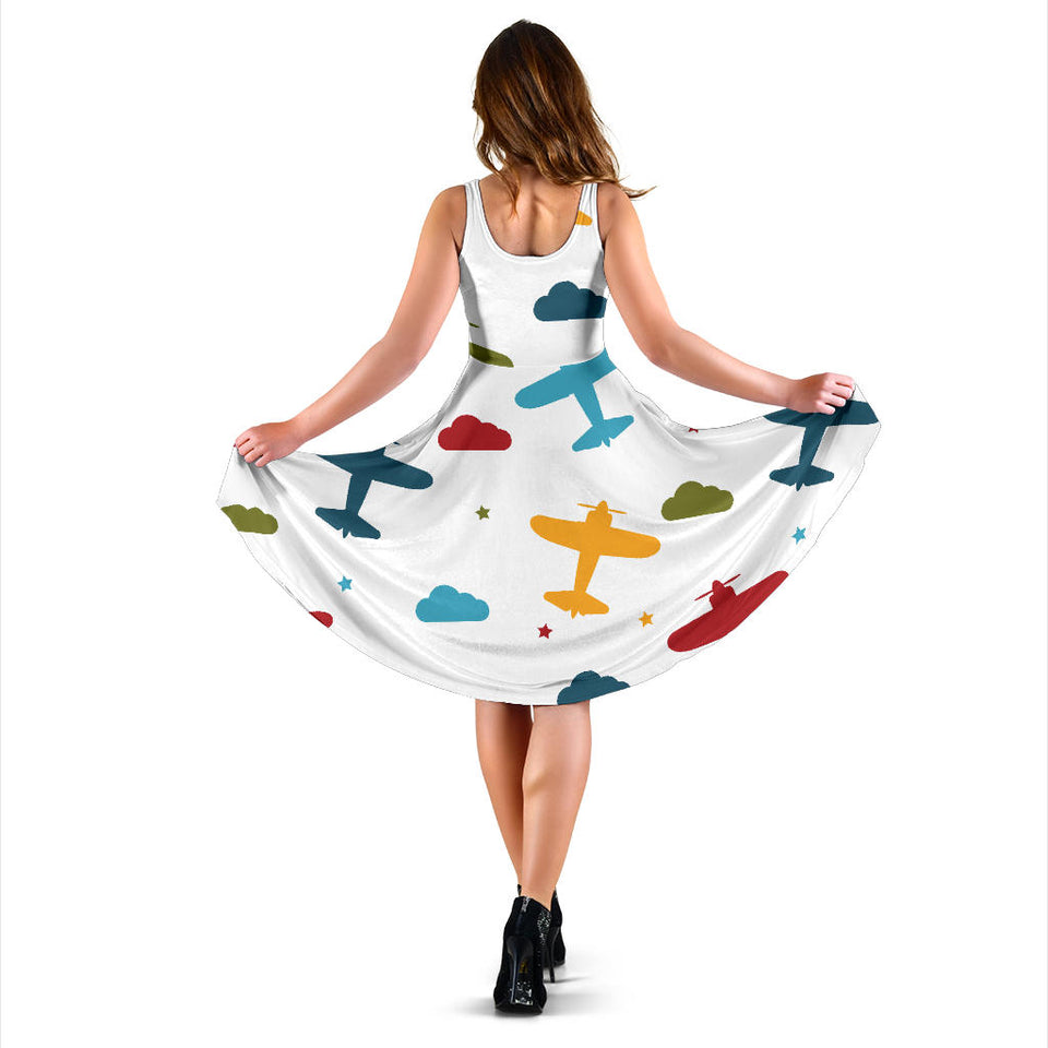 Airplane Star Cloud Colorful Sleeveless Midi Dress