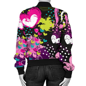 Heart Dot Wave Star Creative Design Pattern Women'S Bomber Jacket