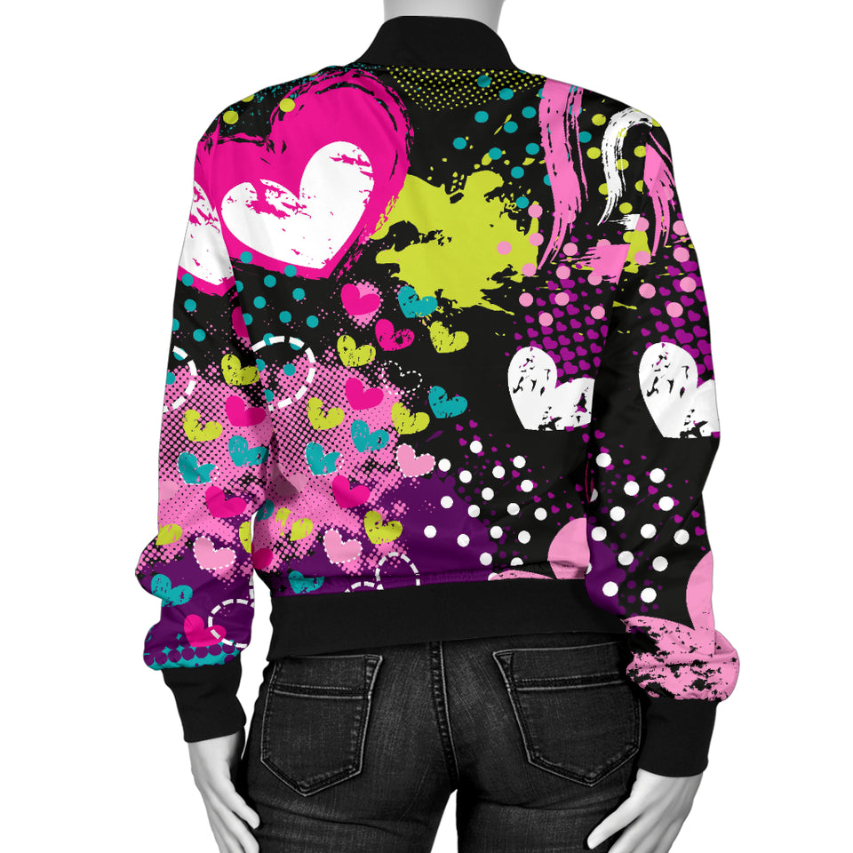 Heart Dot Wave Star Creative Design Pattern Women'S Bomber Jacket