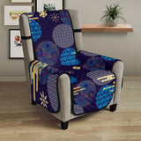 Blue japanese pattern cloud wave flower Chair Cover Protector