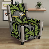 Cute sloths tropical palm leaves black background Chair Cover Protector