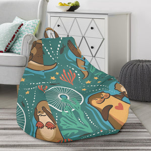 Cute Brown Sea Otters Ornamental Seaweed Corals Green Water Bean Bag Cover
