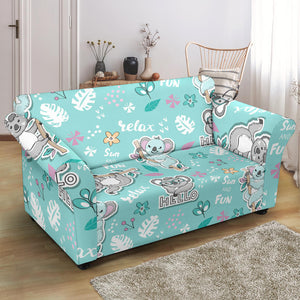 Cute Koalas Blue Background Pattern Loveseat Couch Slipcover