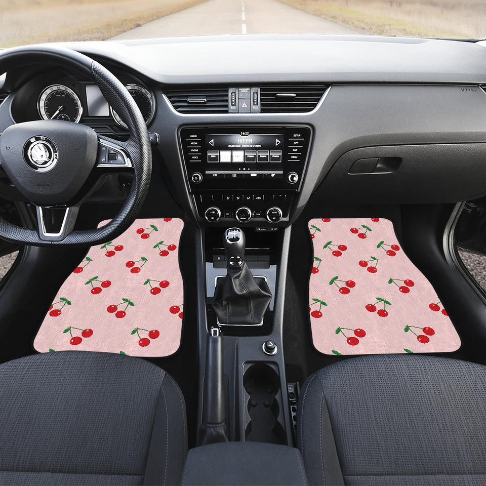 Cherry Pattern Pink Background Front And Back Car Mats