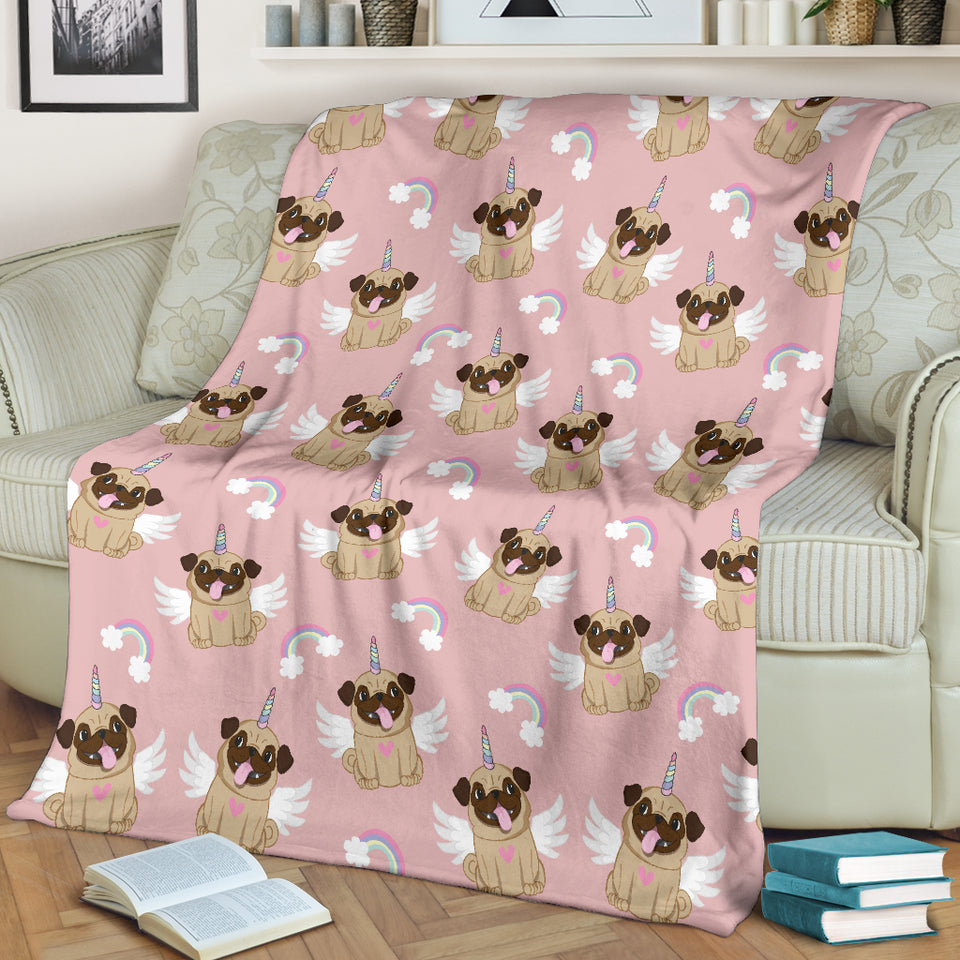 Cute Unicorn Pug Pattern Premium Blanket