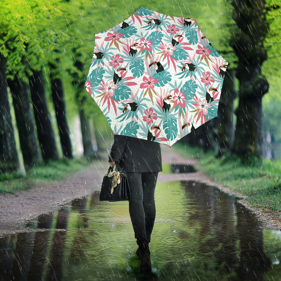 Toucan Tropical Flower Leave Pattern Umbrella