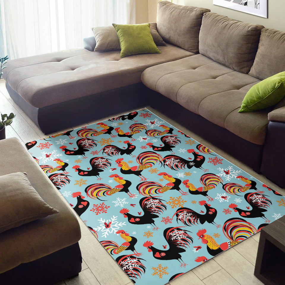 Rooster Chicken Cock Snowfalke Area Rug