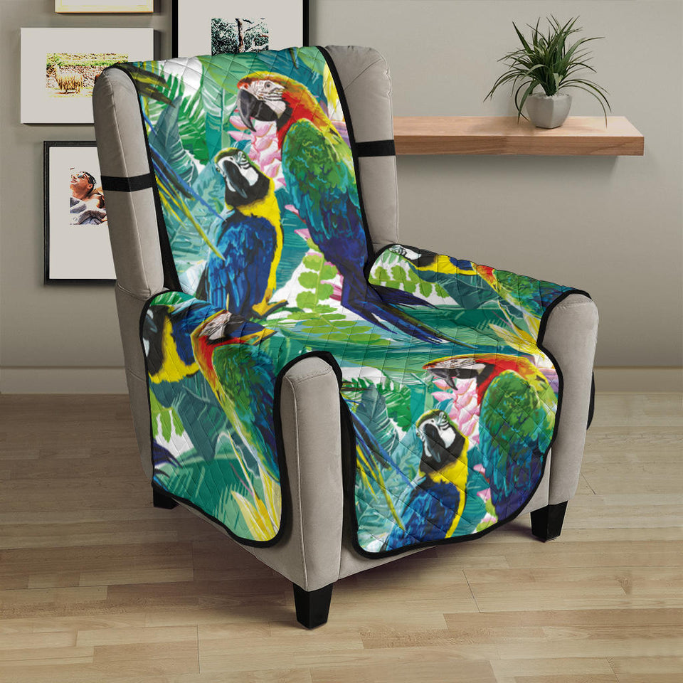 Colorful parrot exotic flower leaves Chair Cover Protector
