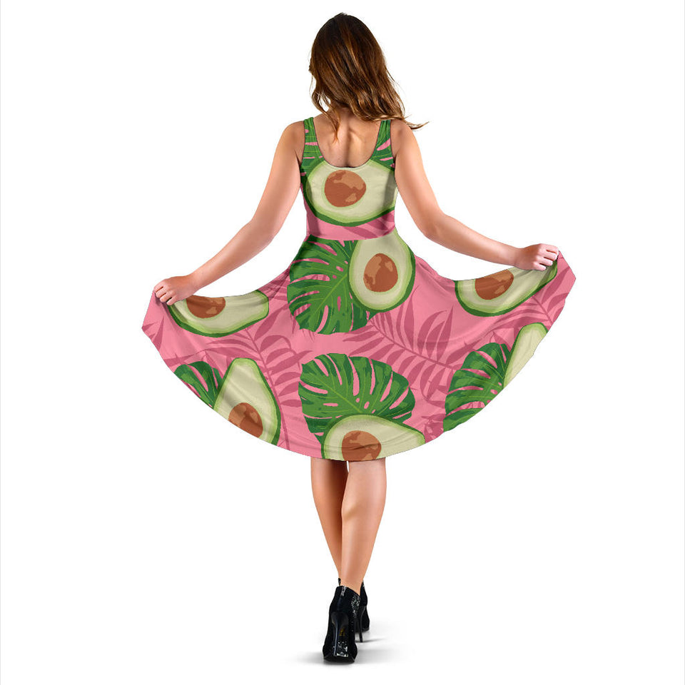 Avocado Slices Leaves Pink Back Ground Sleeveless Midi Dress