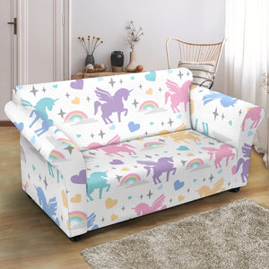 Colorful Unicorn Rainbow Heart Pattern Loveseat Couch Slipcover